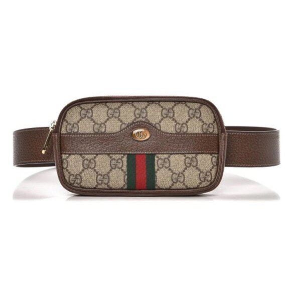 🆕  Authentic Gucci 85 Cm Brown GG Small Ophidia Fanny Pack Zip Pouch - Picture 11 of 13
